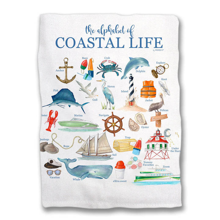 The Alphabet of Coastal Life Tea Towel