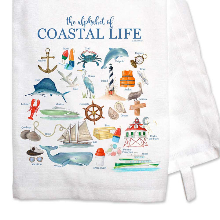 The Alphabet of Coastal Life Tea Towel